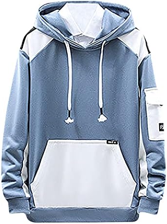 Мъжки hoody с качулка новост цвят блок пуловер руното hoody с качулка многоцветен шевове модерен пуловер hoody