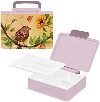 Кутия за обяд ALAZA Sunflower Bird Butterfly в стил Ретро, Не съдържат Бисфенол А, Херметични Контейнери за Обяд с вилица и лъжица, 1 бр.