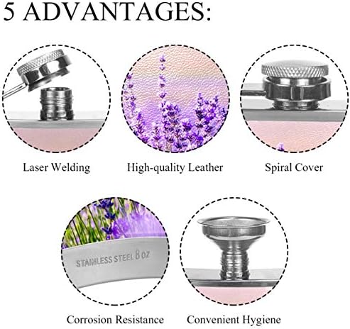 Фляжка за Алкохол от Неръждаема Стомана Запечатани с Фуния 7,7 унция в Кожа Джоба една Чудесна Идея за подарък Фляжка - Цвете Лавандула и Виолетово-Лилаво