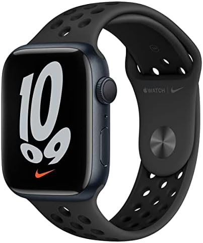 Apple Watch Найки Series 7 (GPS, 45 мм) с алуминиев корпус Midnight с антрацитовым / черна каишка Nike Sport Band (обновена)