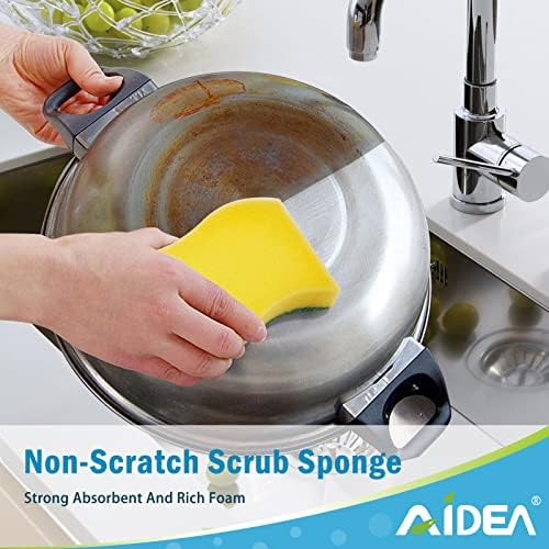 Гъба за миене на съдове AIDEA Heavy Duty Scrub Sponge-24 бр., Гъба за миене, не оставя мирис, Лесно Почистваща еко-тел за миене на чинии, тенджери, тигани едновременно, Размер: 4,3 x 3,12x 1,2