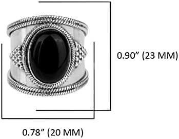 YoTreasure 12x16 мм Черен Оникс. Пръстен в стил Бохо от Сребро 925 Проба с широка лента