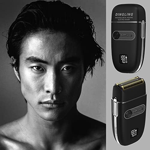SENZOKAN - Фабрика Dingling - Фолио бръснач с 2 остриета - За сух или влажен бръснене - Акумулаторна USB Батерия - Алуминий Титан - Компактен - за дома или За пътуване. (Черен)