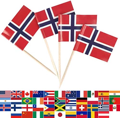 JBCD Норвежки Флаг с клечка за зъби, Норвежки Мини-Квадратчетата за Топпинга Кексчета (100 бр)