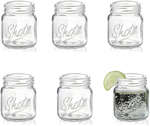 Стъклена посуда Palais Стъклени чаши Palais 'Кадри' Mason Jar - Мини-чаши за финансиране - да се настанят на 2,4 унции - Комплект от 6 (прозрачни)