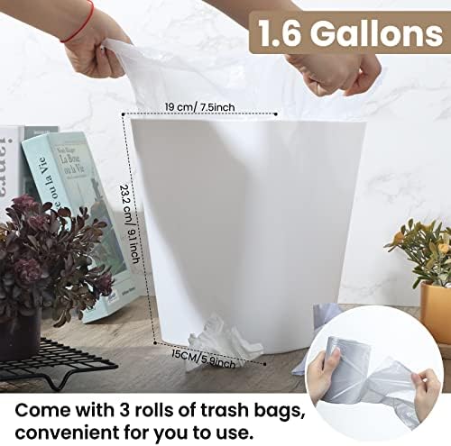 Eccliy 6 Опаковки Пластмасови Боклуци кофи с 3 ролята на торби за боклук, Малко кошче за отпадъци, Кошчето, за Боклук за баня, спални, офис, хол, кухня (Сив, бял, Средно)