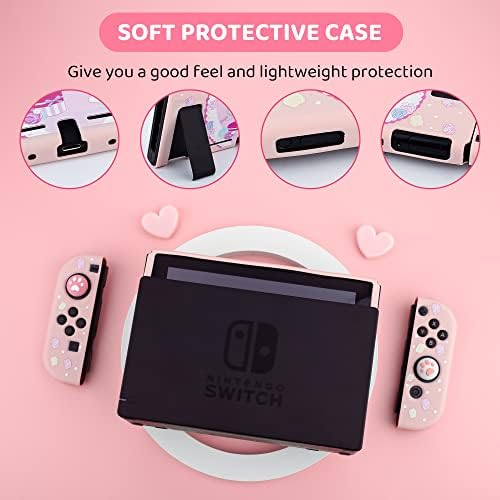 Тематичен калъф FUNDIARY Pink Бъни за Nintendo Switch, Скъпа Чанта за съхранение, Комплект аксесоари за Switch с защитен калъф от TPU, защитно фолио за екрана, Регулируем пагон и 2 дръжки за палеца