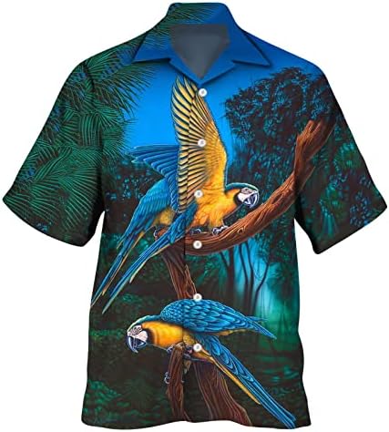 2023 Нова Мъжки Пролетно-Лятна Мода Ежедневни Риза с принтом Папагал, Празнична Свободна Плажна Риза с Къс ръкав и Принтом