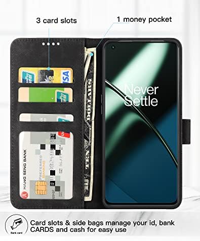 Чанта-портфейл Eastcoo с панти капак за Oneplus 11 5G, [Изкуствена кожа] [3 слота за карти] [Функция на каботажните] устойчив на удари Защитен калъф за Oneplus 11 5G, черен