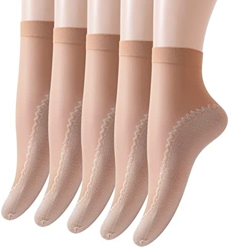 5 Двойки Женски Едноцветни Памучни Чорапи с Шарките на не-хлъзгава Подметка, Чорапи Дишащи, Средни Чорапи, Високи Спортни Чорапи