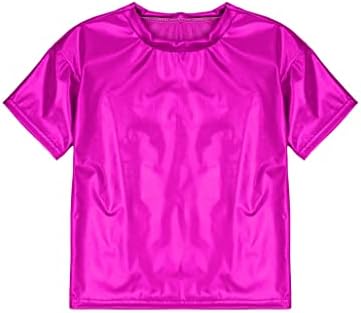 Loodgao/ Лъскава Метална Риза с къси ръкави за момчета и Момичета, Върхове за Танцово представяне, Костюм за Хелоуин