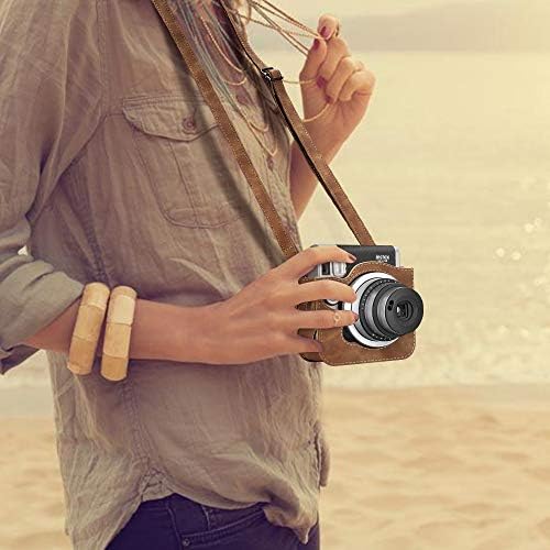 Защитен калъф Fintie, съвместим с камера непосредствена печат Fujifilm Instax Mini 90 Neo Classic - Калъф-чанта от веганской кожата Премиум-клас с подвижна каишка, кафява в селски стил