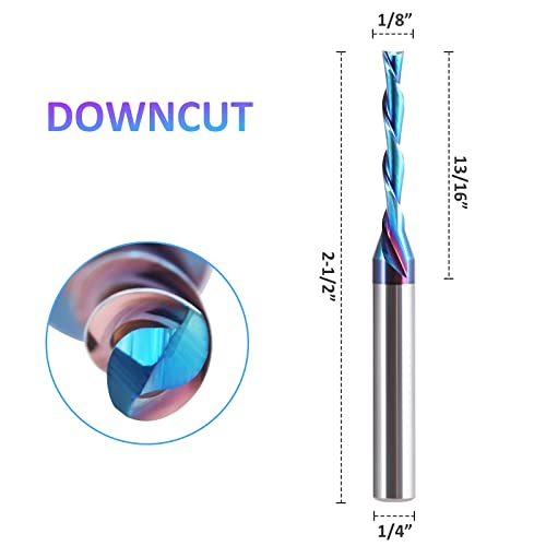 Спирала фрезери HQMaster за рязане на дърво 1/4 инча с Твердосплавным опашка, с Нано-Синьо покритие, Спирала Фрези с CNC, Бележка Машина за Гравиране върху Дърво (диаметър на рязане 1/8 )