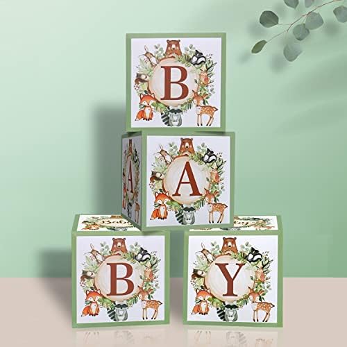 Дървени кутии за детската душа, блокове за бижута, 4 бр. големи кутии цвят на зелен градински чай с букви за детската душа, идеи неутрален декор за рожден ден на момче