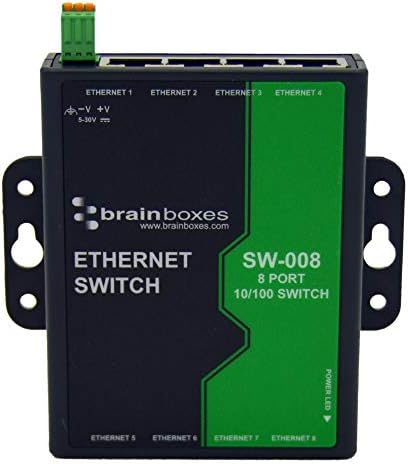 8-портов неуправляван Ethernet switch Brainboxes За стенен монтаж - 8 пристанища - Отговаря на стандарта TAA - Поддържа 2 слой - Усукана двойка - за Монтаж на DIN-шина, стенен монтаж - Доживотна ограничена гаранция