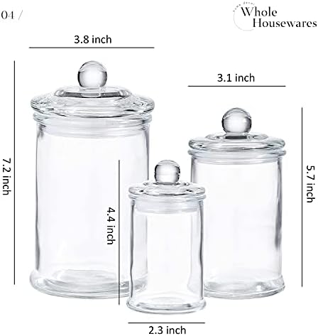 Стъклени аптекарские консерви от премиум-клас с капаци | Комплект от 3 броя | Малки Стъклени буркани за съхранение в кухнята, или в банята / Титуляр за памучни щеки | С