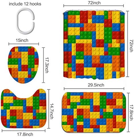 Faitove 4 бр., Комплекти за Завеси за душ с удоволствие Блокове за деца, Нескользящие Подложки, Капак за Тоалетна и подложка за Баня, Цветни Тъкани За Завеси За Душ, Водоустойчив Полиестерен Плат, Светли Баня с куки,