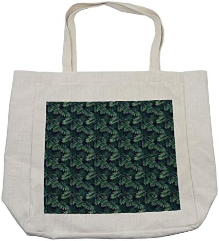 Пазарска чанта Ambesonne Palm, Повторяющая фигура Зеленина на Джунглата с Екзотични Листа на Тропическите растения, Дългогодишна Множество чанта за продукти, плажа и на още много Други места, 15,5 X 14,5, Крем