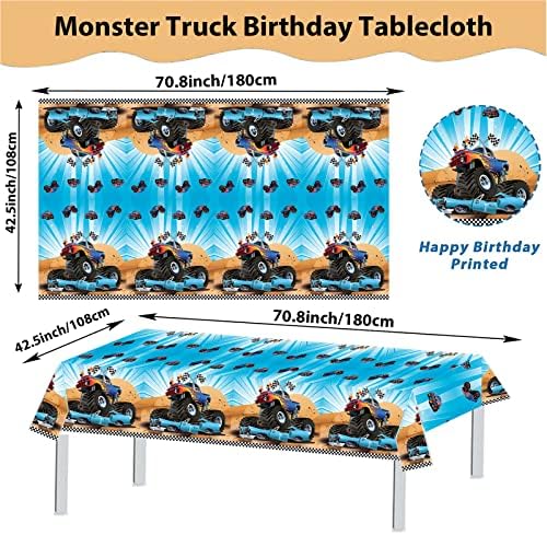 Аксесоари за парти в чест на рождения ден на Monster Trucks, Тема Сладко и Могильщик, Клетчатая Покривка с флага (42,5x70,8 инча) и фон за снимки (59x39 инча) за детски камион, Украса за парти