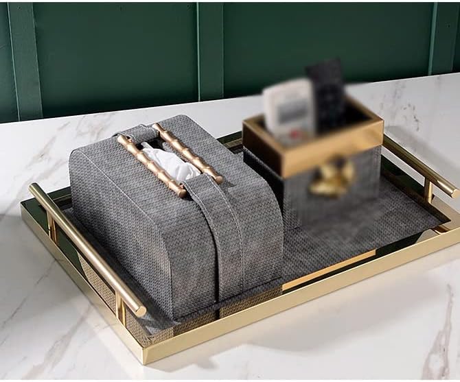 SDFGH Кутия за салфетки от вълнообразни кожа със златни бамбукова дръжка, кутия за съхранение на салфетки, кутия за съхранение на домашния декор (Цвят: A, размер: както е показано на фигурата)
