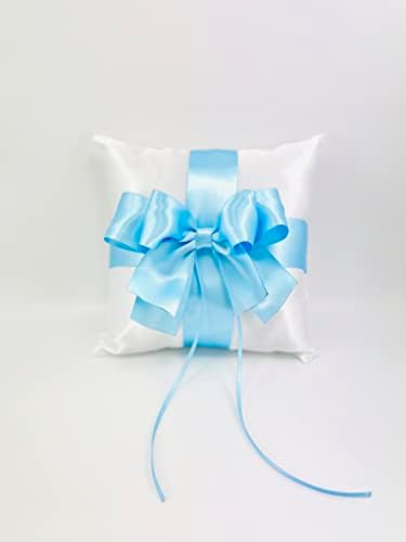 Бяло-Синята възглавница за носител на пръстена - Възглавница за приносителя халки - Сватбена възглавници - 6 опции бяло-сините сватби (светло синя)