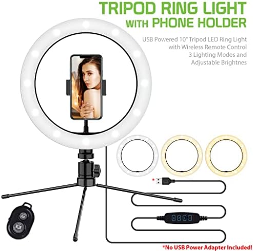 Светъл пръстен за селфи Трицветна светлина, който е съвместим с вашите Verykool s505 Spark 10 инча, с дистанционно управление за директно излъчване/грим/ YouTube / TikTok/ Видео /на снимките (Димиране /регулируем)
