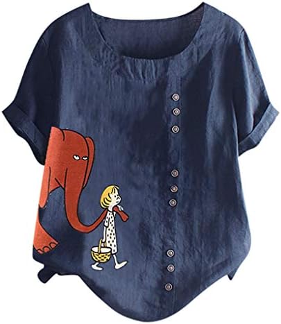 Женска тениска на големия размер, с кръгло деколте, туника с къс ръкав и копчета, блуза, графични тениски, потници