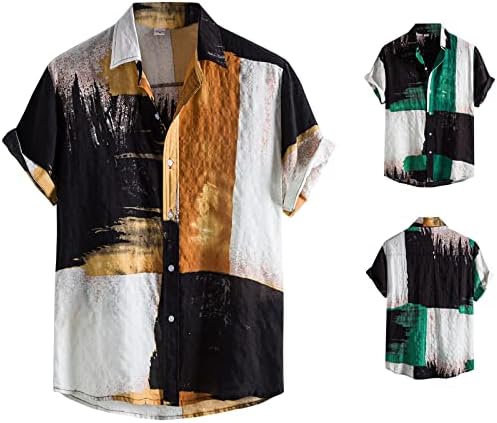 Ykohkofe Мъжки Ежедневни Ризи с копчета, Модни Лятна Тениска с къс ръкав в Цвят Блока